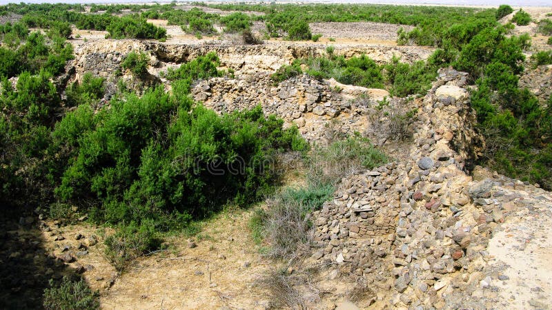 Ruine von alten historischen archäologischen Aushöhlungen bei Adulis, Eritrea lizenzfreie stockfotos