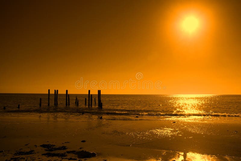 Ruined Jetty, Orange Sky