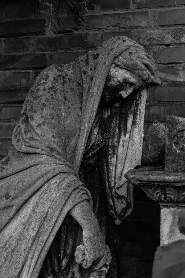 Ruined Statue in an Old Graveyard in Grayscale Stock Photo Image of