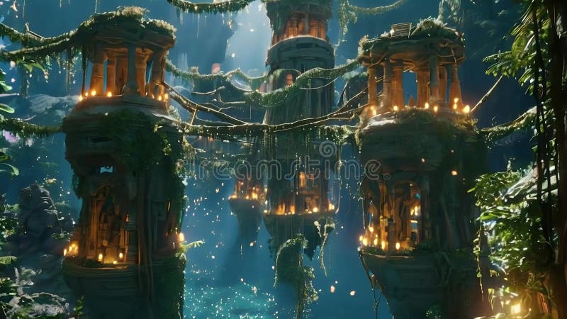 Ruines antiques dans une mystérieuse forêt illustration stock