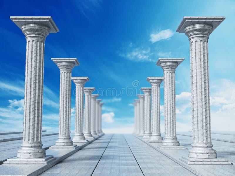 Ruines antiques des piliers grecs contre le ciel bleu illustration 3D illustration de vecteur Ruines antiques des piliers grecs contre le ciel bleu illustration 3D illustration de vecteur