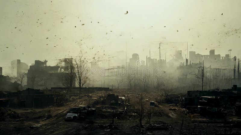 Ruines urbaines apocalyptiques. paysage poussiéreux montrant la désolation et le paysage urbain abandonné banque de vidéos