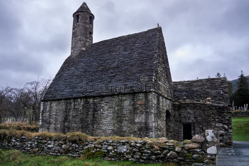 Ruins of ancient and abandoned St. Kevins Church, Glendalough, Ireland