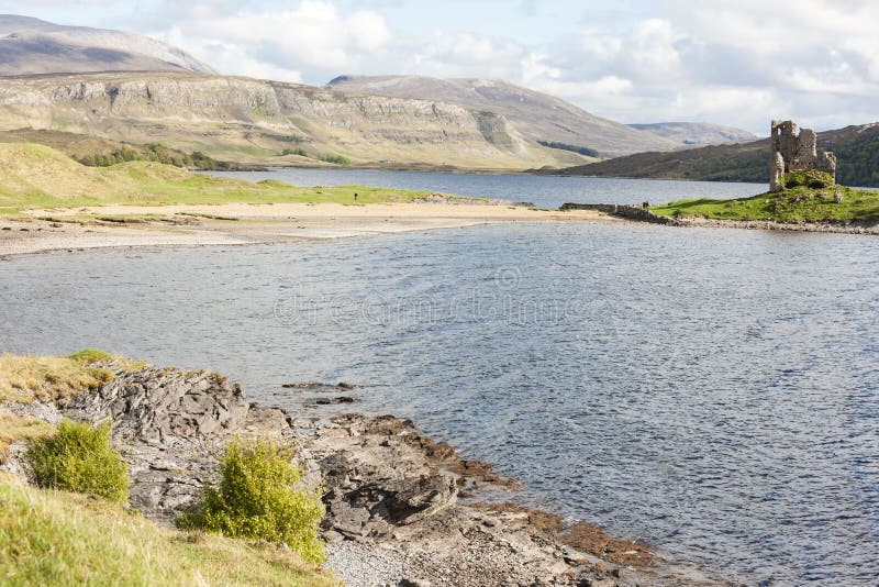 Ardvreck Castle Ruins In Scotland And Loch Assynt Stock Photo Image Of Reflection Used