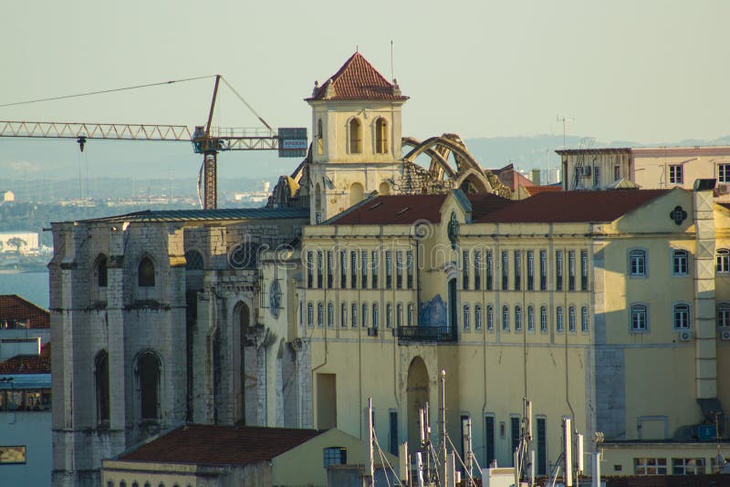 Ruins of Carmo convent and church captured from Santana hill in Lisbon, Portugal royalty free stock photography Ruins of Carmo convent and church captured from Santana hill in Lisbon, Portugal royalty free stock photography