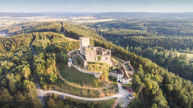 Ruins of castle Landstejn aerial view. South Bohemian region. Czech Republic, Europe stock photos Ruins of castle Landstejn aerial view. South Bohemian region. Czech Republic, Europe stock photos