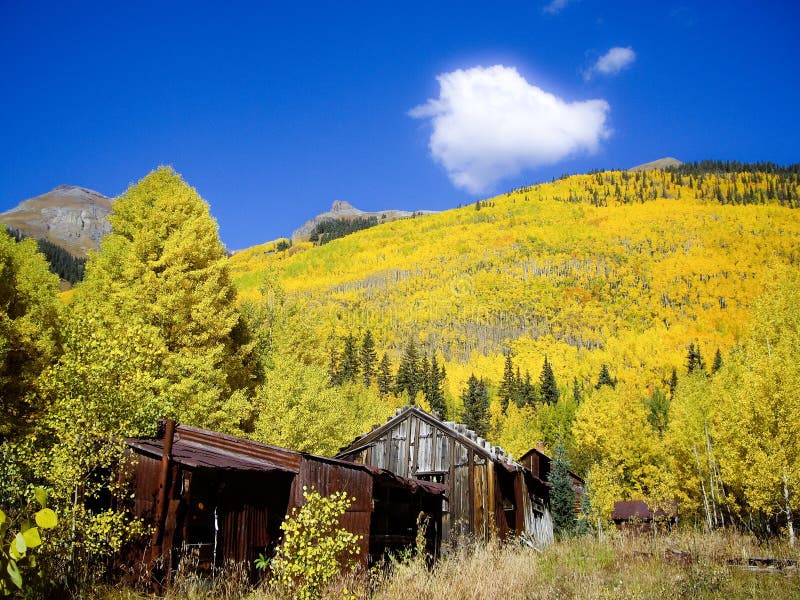 Ruins of Colorado Silver Mining community in Fall