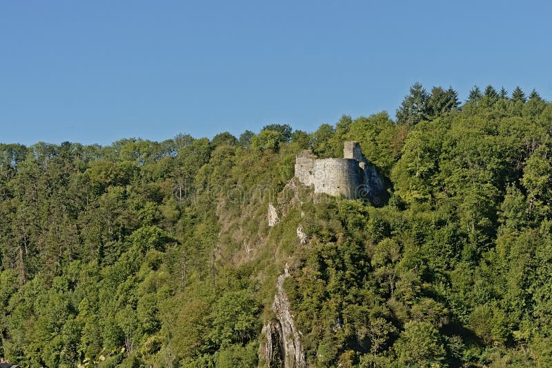 Ruins of crevecoeur castle in Bouvigne sur Meuse stock photos Ruins of crevecoeur castle in Bouvigne sur Meuse stock photos