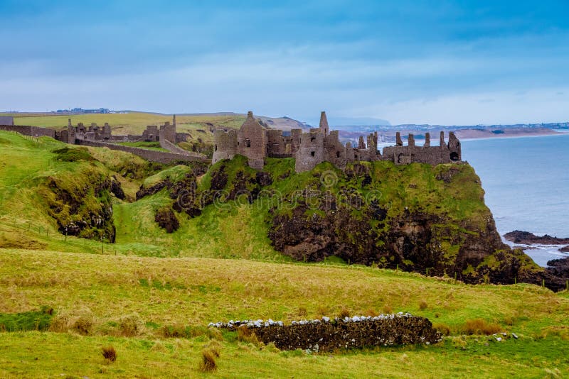 Ruins of the medieval Dunluce Castle stock photos Ruins of the medieval Dunluce Castle stock photos