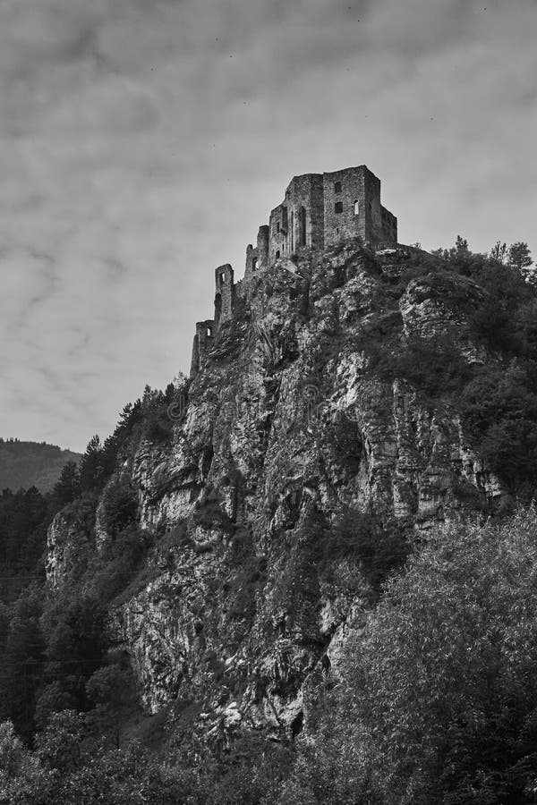 The ruins of medieval Strecno castle near Zilina in Slovakia in