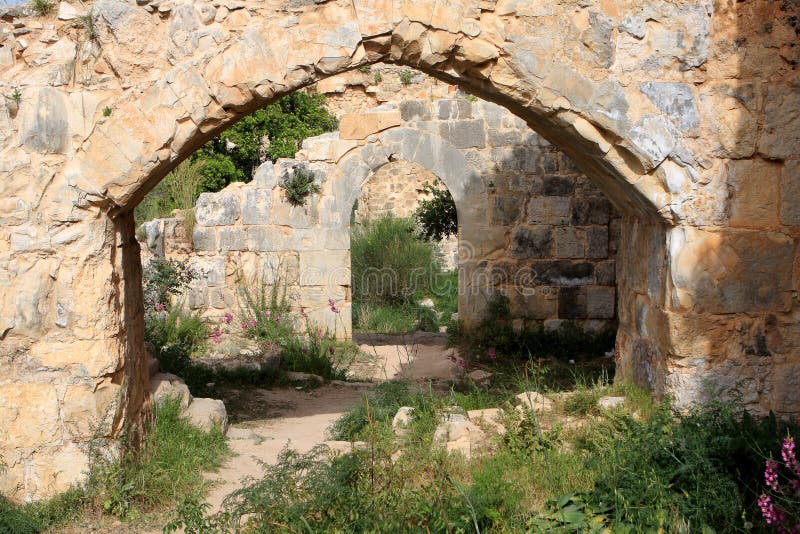 Ruins of Monfort castle, Israel stock photography