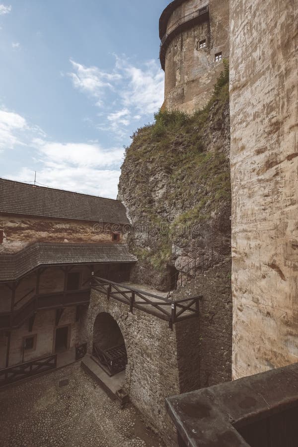 Ruins of old abandoned castle in slovakia - vintage retro look