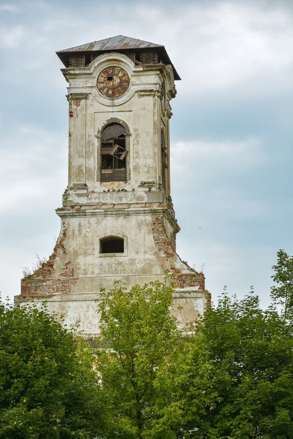Ruins of old tower with clock in Preso