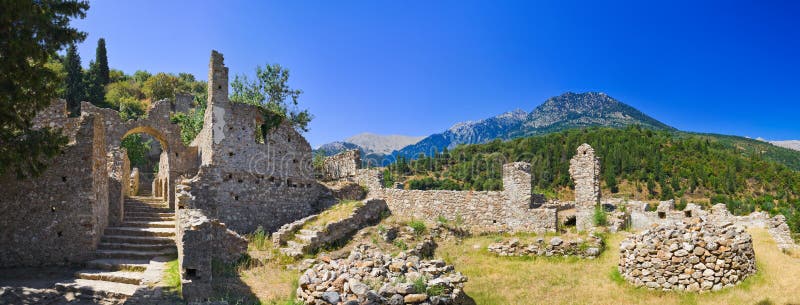 Ruins of old town in Mystras, Greece