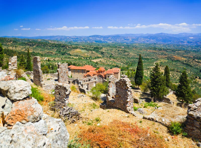 Ruins of old town in Mystras, Greece