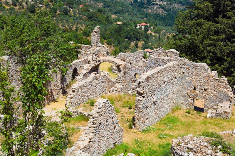 Ruins of old town in Mystras, Greece