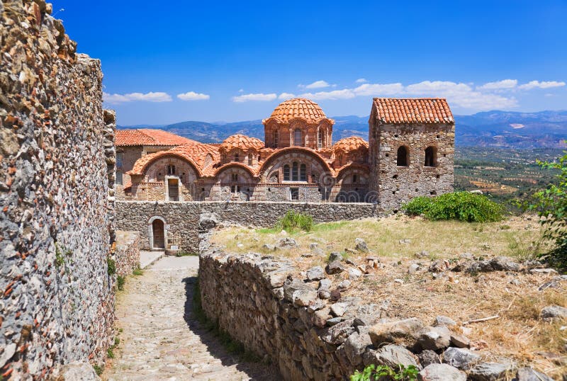 Ruins of old town in Mystras, Greece