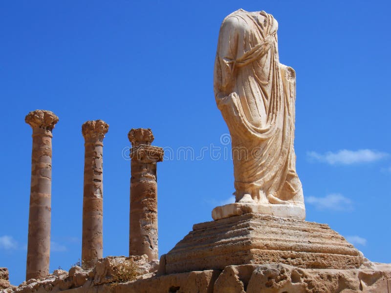 Ruins of Sabratha, Libya - Colonnade and Statue