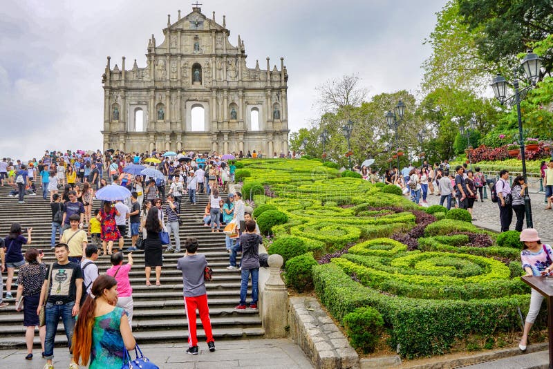 Ruins of St. Paul`s in Macau, lot of tourists royalty free stock photo Ruins of St. Paul`s in Macau, lot of tourists royalty free stock photo