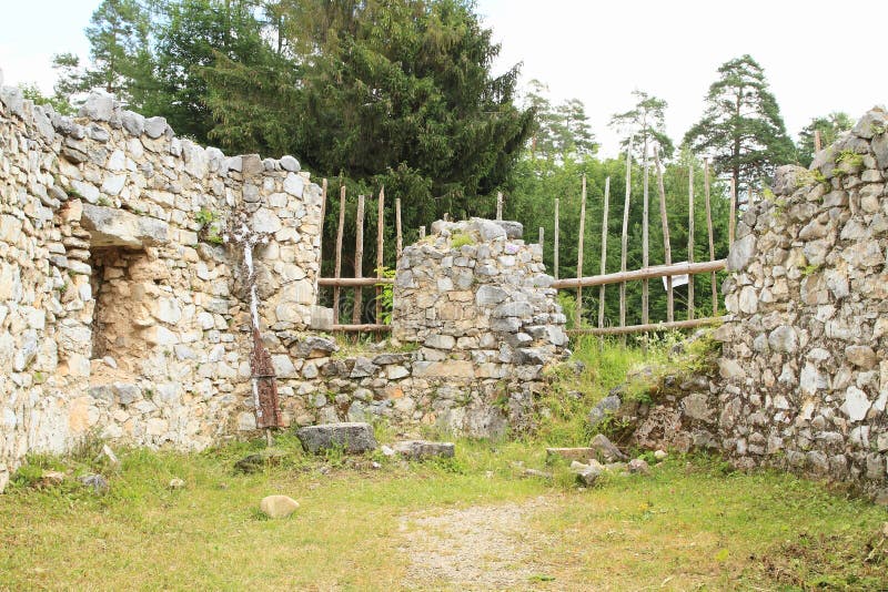 Ruins of walls of old monastery in Slovak Paradise