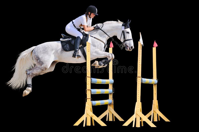 Equestrian sport: young girl in jumping show (isolated on black). Equestrian sport: young girl in jumping show (isolated on black)