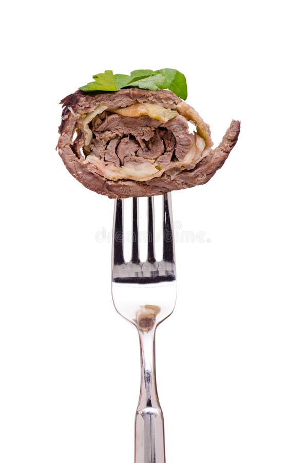 Rulada de vită pe furculiță stock photography