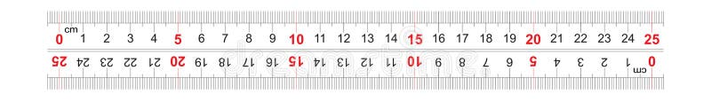 Ruler bidirectional double sided 250 millimeter, 25 centimeter. The division price is 1 mm. Calibration grid stock illustration