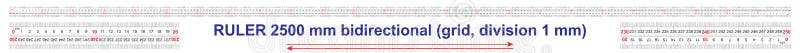 Ruler bidirectional double sided 2500 millimeter, 250 centimeter, 5 meter. The division price is 1 mm stock illustration