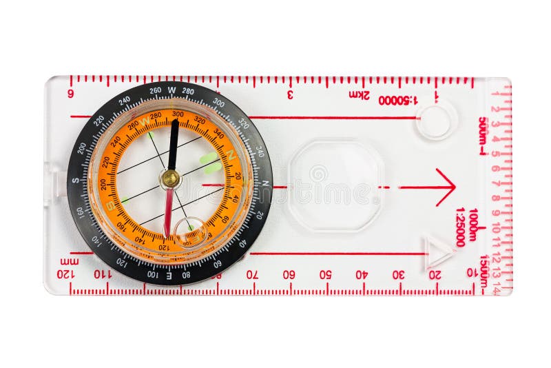 A ruler with compass isolated on a white background stock photos