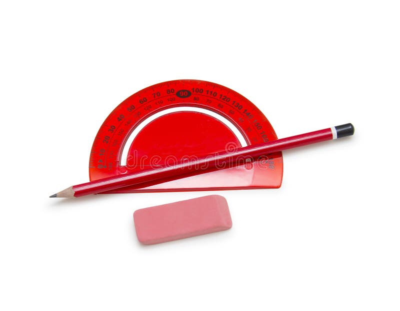 Ruler, Pencil and Eraser Isolated on White Stock Image Image of flat