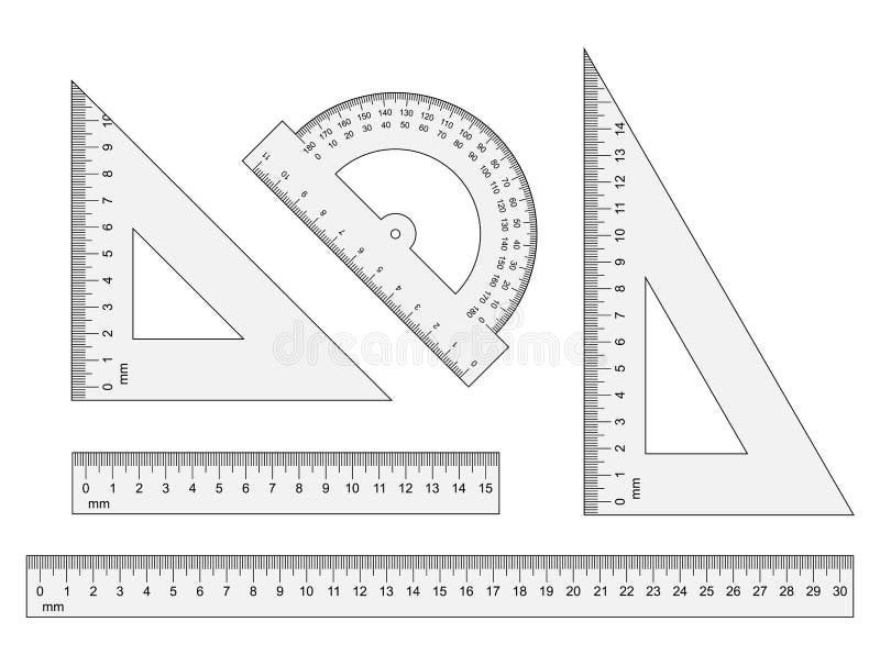 Rulers, triangles, protractor. Vector instruments on wh royalty free illustration