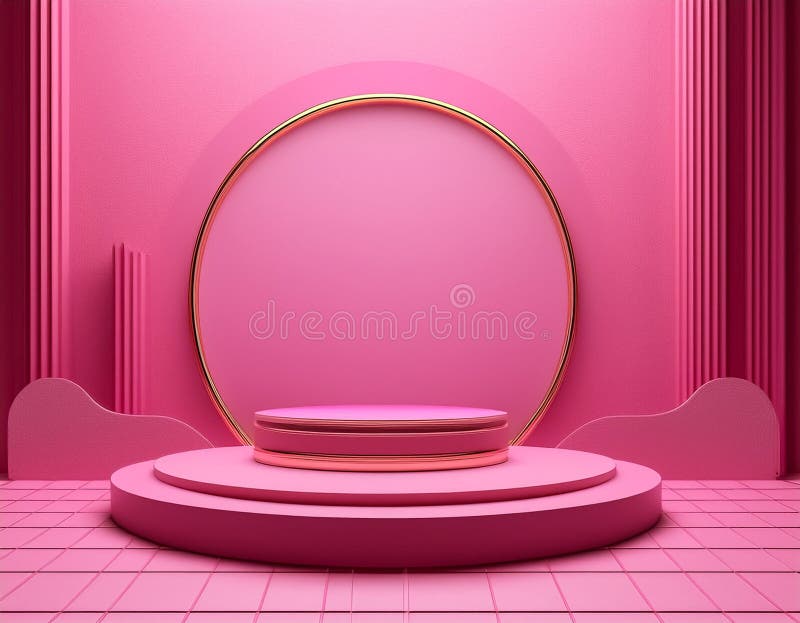 Rulla den rosa abstrakta bakgrunden och cylindrisk podium 3d-rendering stock illustrationer