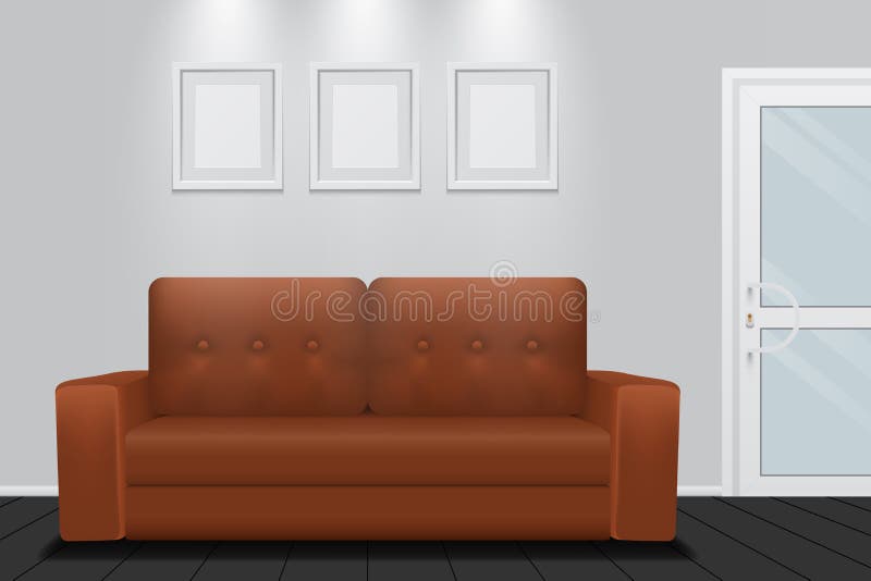 Ruminre med den bruna soffan royaltyfri illustrationer