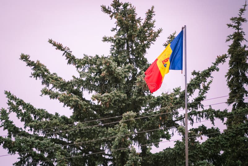 Rumänische Flagge auf der Mast Rumänien-Flagge der Seide Rumänische Flagge auf dem Fahnenmast, der im Wind lokalisiert gegen blau lizenzfreie stockfotografie Rumänische Flagge auf der Mast Rumänien-Flagge der Seide Rumänische Flagge auf dem Fahnenmast, der im Wind lokalisiert gegen blau lizenzfreie stockfotografie