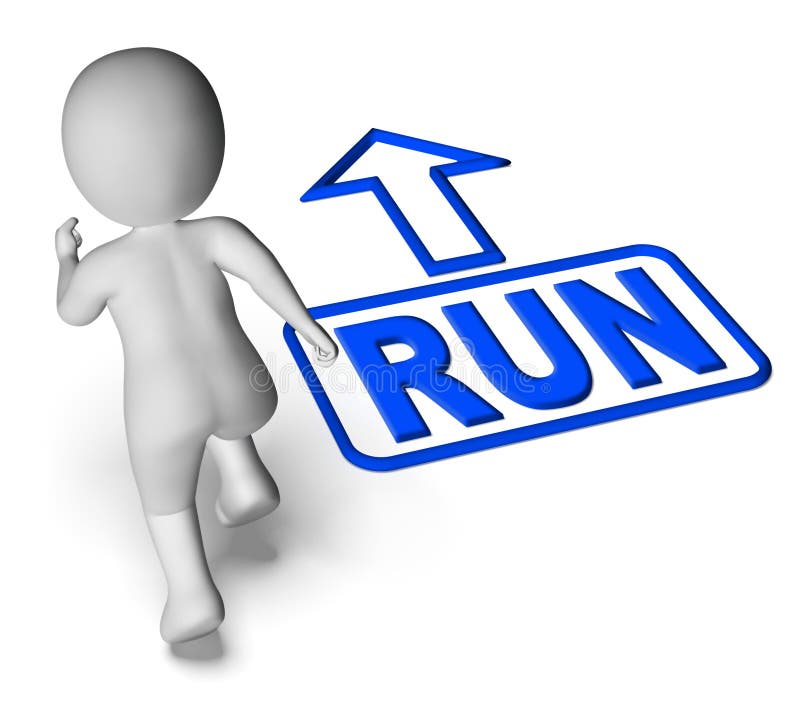 Run And 3D Character Shows Urgent Running stock illustration