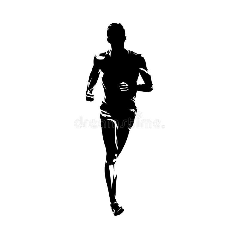 Run Logo, Running Man, Front View Isolated Vector Silhouette. Marathon
