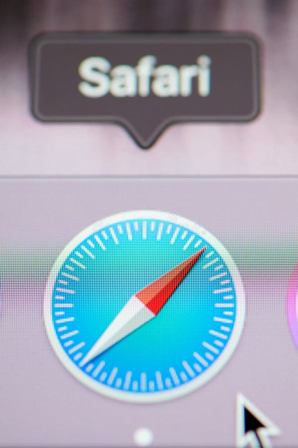 New york, USA - july 26, 2019: Run safari browser on computer macro close up view in pixel screen.