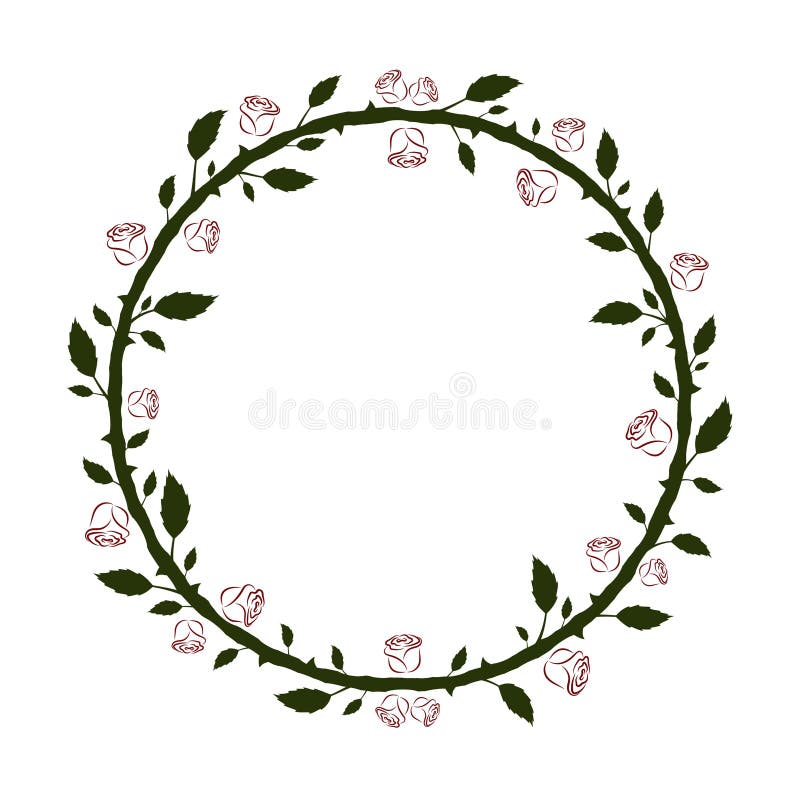 Rund blom- ram med gröna konturer för filialer och för sidor och för röda rosor vektor illustrationer Rund blom- ram med gröna konturer för filialer och för sidor och för röda rosor vektor illustrationer