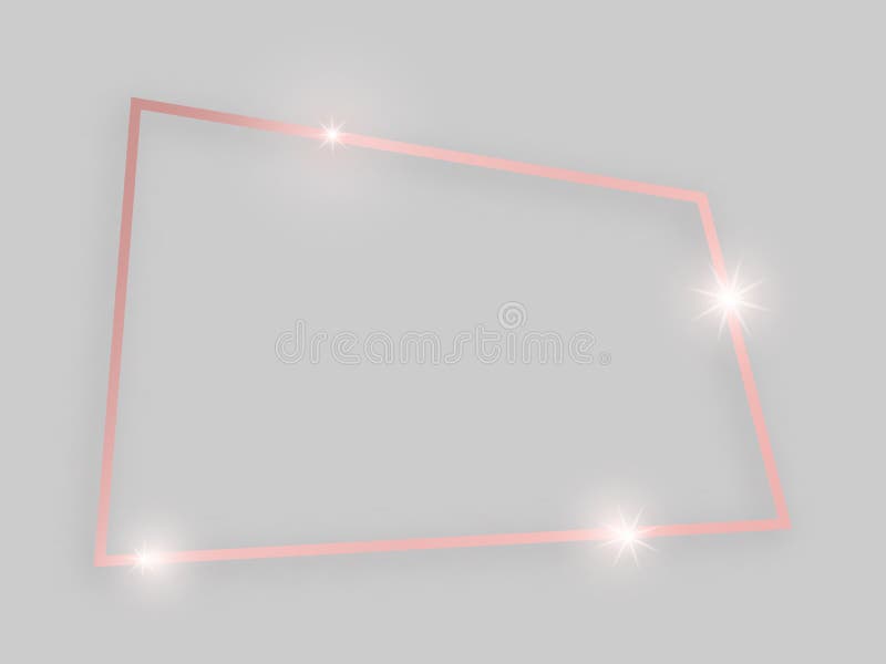 Shiny frame with glowing effects. Rose gold quadrangular frame with shadow on grey background. Vector illustration. Shiny frame with glowing effects. Rose gold quadrangular frame with shadow on grey background. Vector illustration