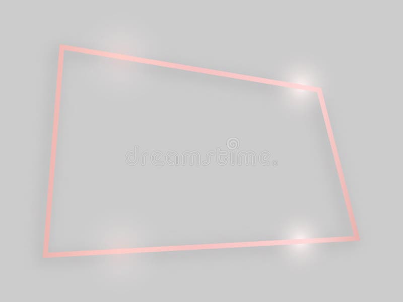 Shiny frame with glowing effects. Rose gold quadrangular frame with shadow on grey background. Vector illustration. Shiny frame with glowing effects. Rose gold quadrangular frame with shadow on grey background. Vector illustration