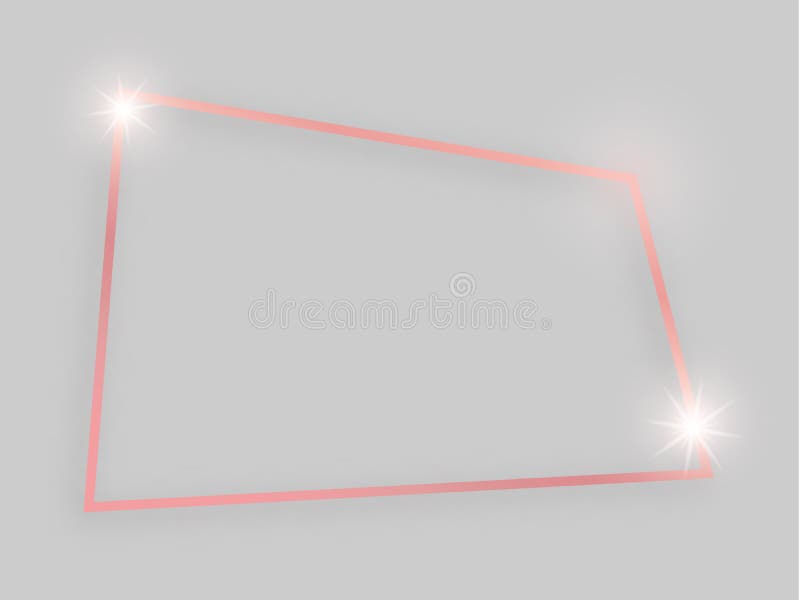 Shiny frame with glowing effects. Rose gold quadrangular frame with shadow on grey background. Vector illustration. Shiny frame with glowing effects. Rose gold quadrangular frame with shadow on grey background. Vector illustration
