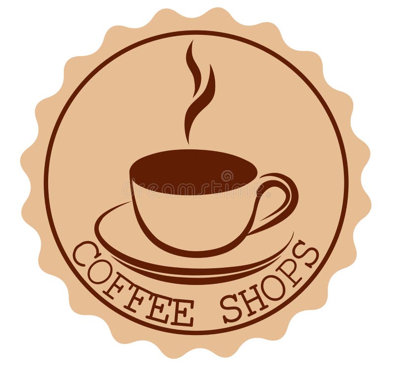 Rund kaffeshoppare Banderar med en kopp och ånga i brunt och ljust brunt stock illustrationer