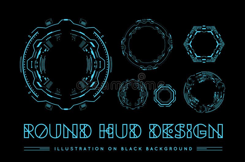 Runda HUD-gränssnitt för futuristiska användare Visningsdesign för Sci-Fi-teknik i framtiden Företagsövergripande bakgrund Infogr stock illustrationer