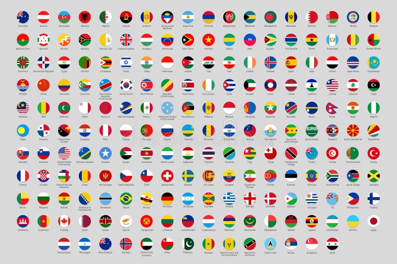 Runda nationella flaggor Flaggcirklar i världsländerna, officiella landavrundade symboler vektoruppsättning royaltyfri illustrationer Runda nationella flaggor Flaggcirklar i världsländerna, officiella landavrundade symboler vektoruppsättning royaltyfri illustrationer