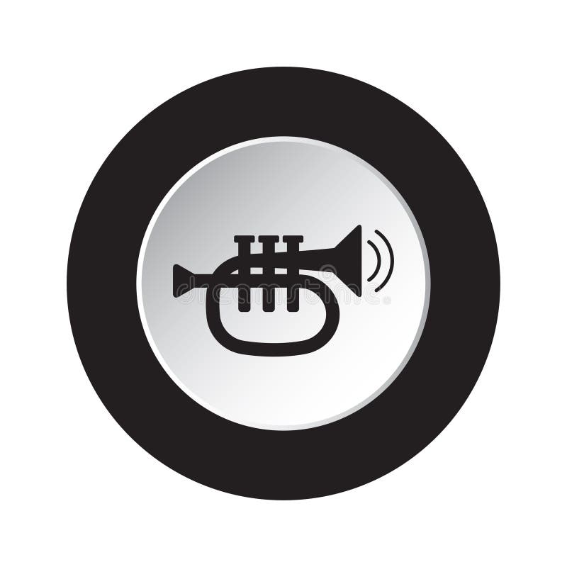 Runda vit knappsymbol för svart - trumpet och vågor stock illustrationer Runda vit knappsymbol för svart - trumpet och vågor stock illustrationer