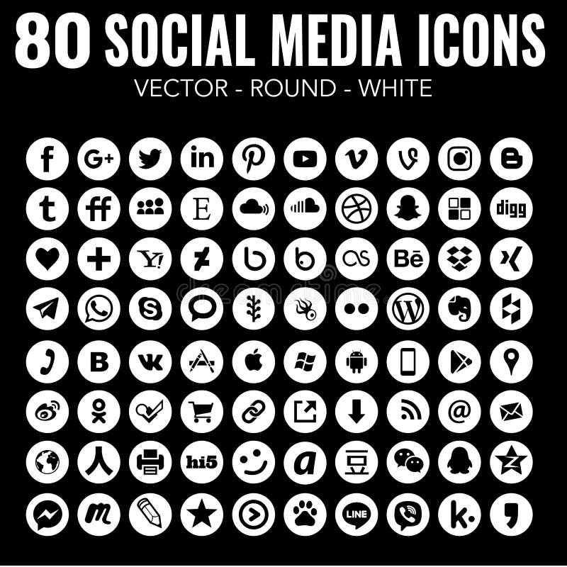 80 runda vita sociala massmediasymboler för vektor för grafisk design och rengöringsdukdesign royaltyfri illustrationer 80 runda vita sociala massmediasymboler för vektor för grafisk design och rengöringsdukdesign royaltyfri illustrationer