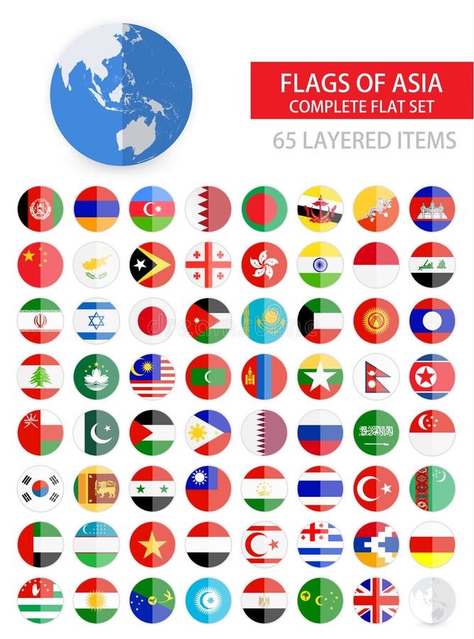 Rundalägenhetflaggor av Asien den färdiga uppsättningen vektor illustrationer Rundalägenhetflaggor av Asien den färdiga uppsättningen vektor illustrationer