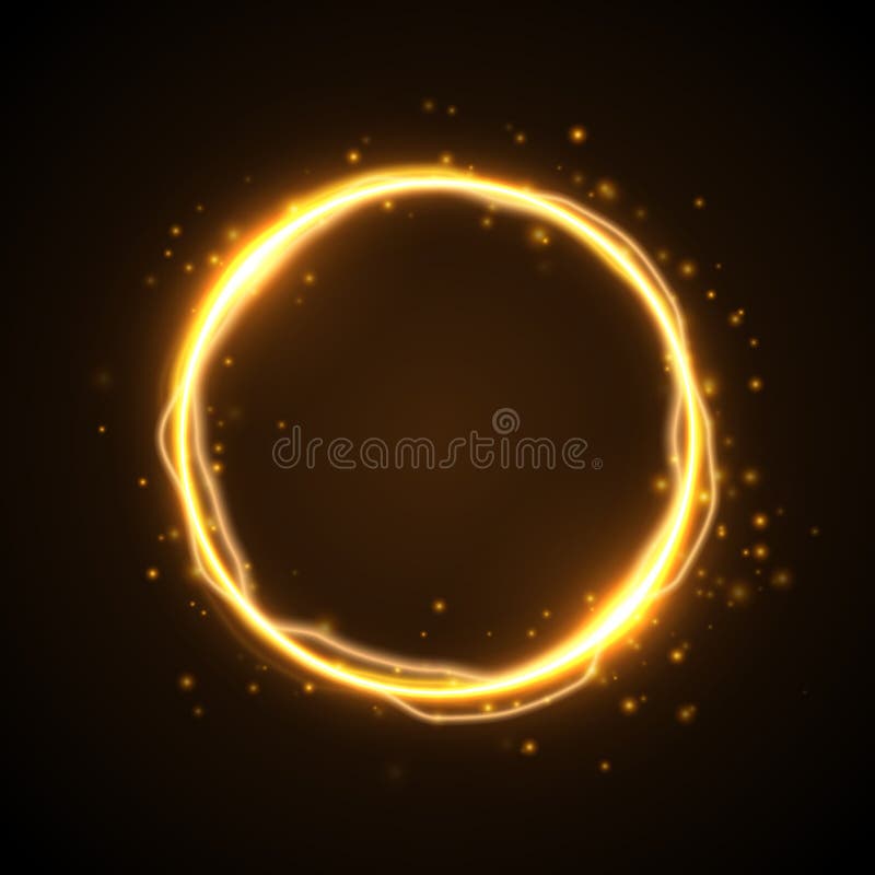 Rundaram för guld- glöd med effekt för elektrisk urladdning stock illustrationer Rundaram för guld- glöd med effekt för elektrisk urladdning stock illustrationer