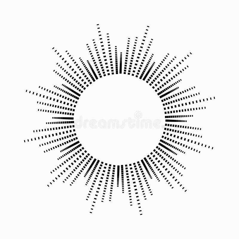 Runde abstrakte Entzerrermusik in Form der Sonne mit Strahlen Symbol, Monochrom, Ikone Einfach zu bearbeiten vektor abbildung Runde abstrakte Entzerrermusik in Form der Sonne mit Strahlen Symbol, Monochrom, Ikone Einfach zu bearbeiten vektor abbildung