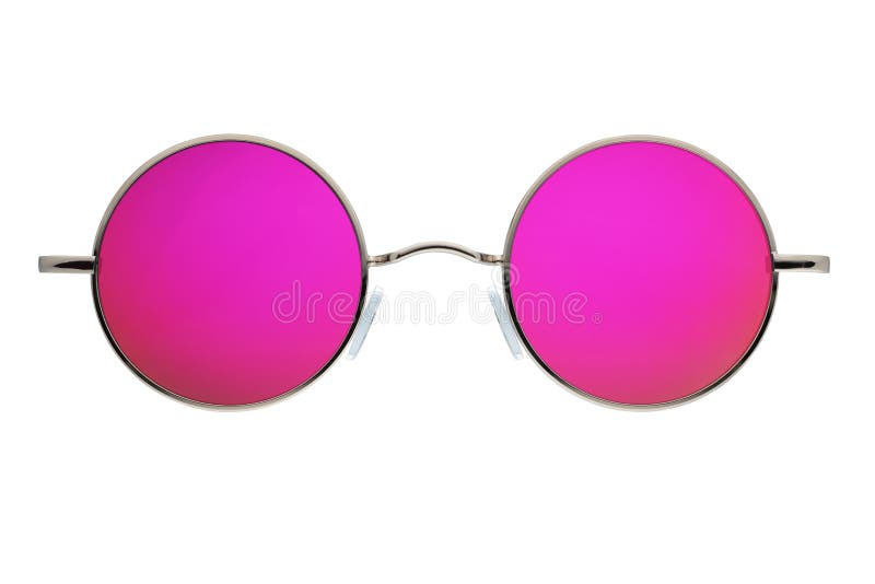Runde rosa Spiegelgewehrmetallsonnenbrille isoliert auf Weiß stockbilder